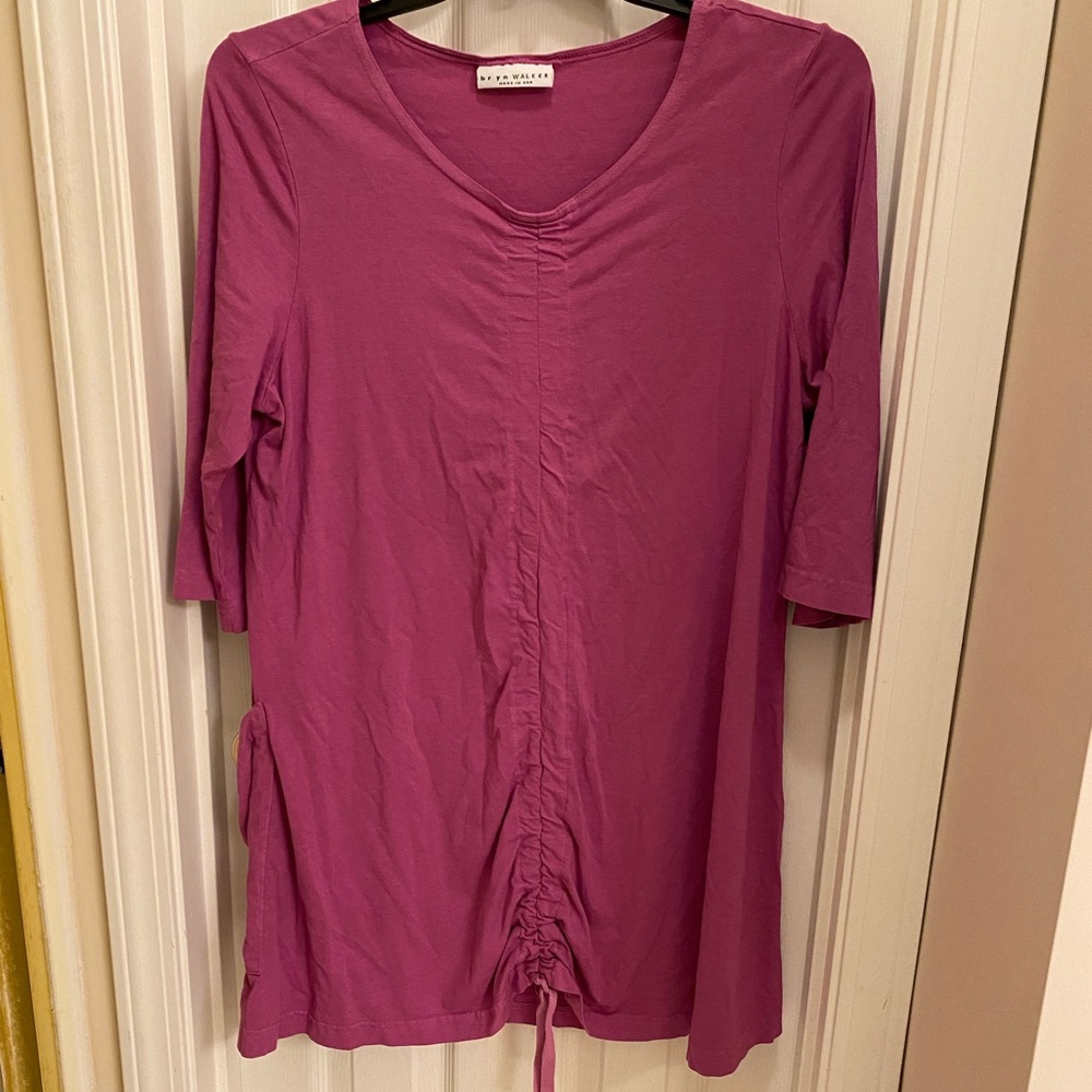 Bryn Walker Pink Mauve Ruched Josie Tunic Lagenlook Minimalist Bamboo Cotton